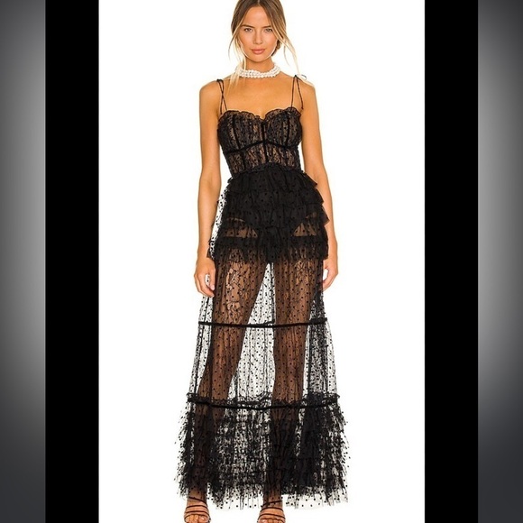 For Love and Lemons Jourdan Maxi Dress Black lace ruffle